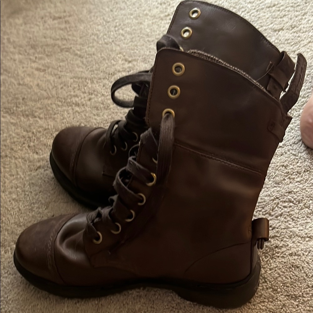 Dr. Martens Brown Combat Boots with Buckle Strap